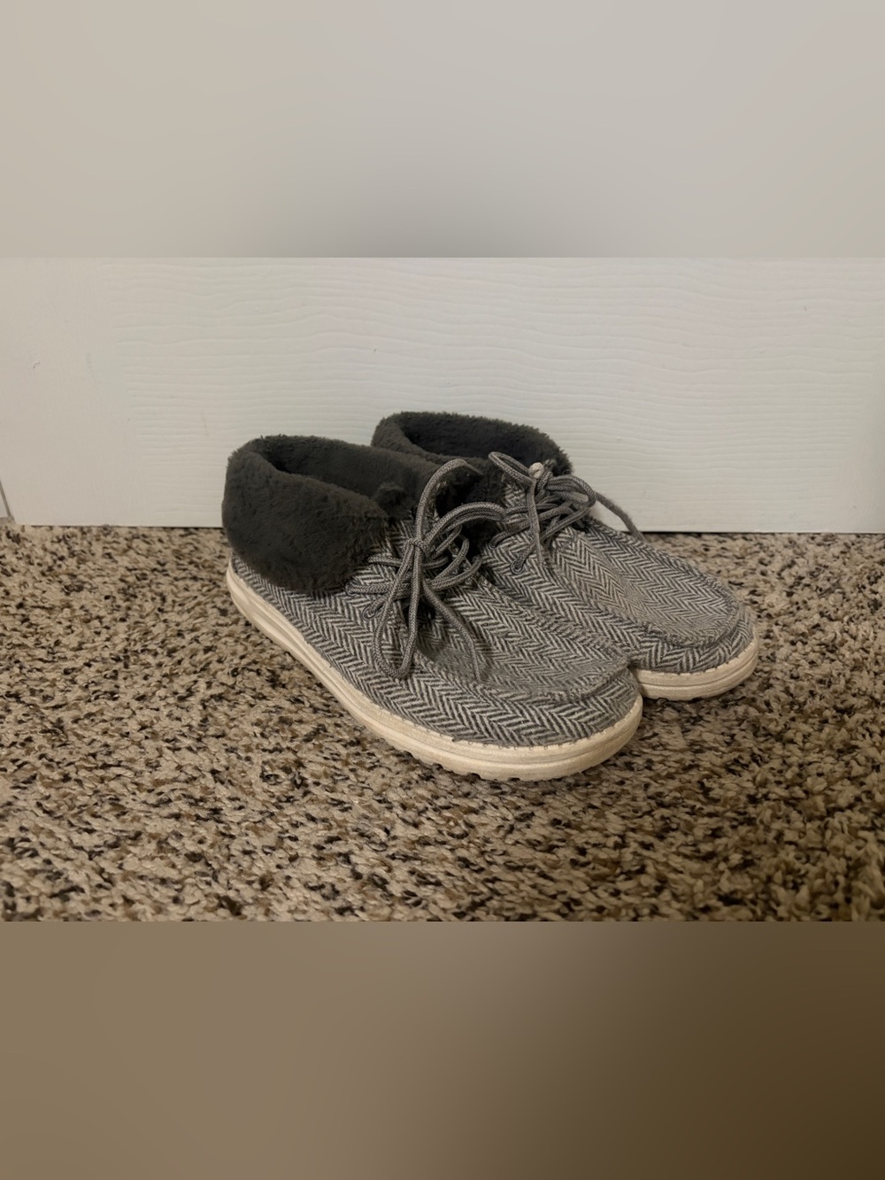 Women’s Gray Herringbone Casual Lace-Up Hey Dudes with Fleece